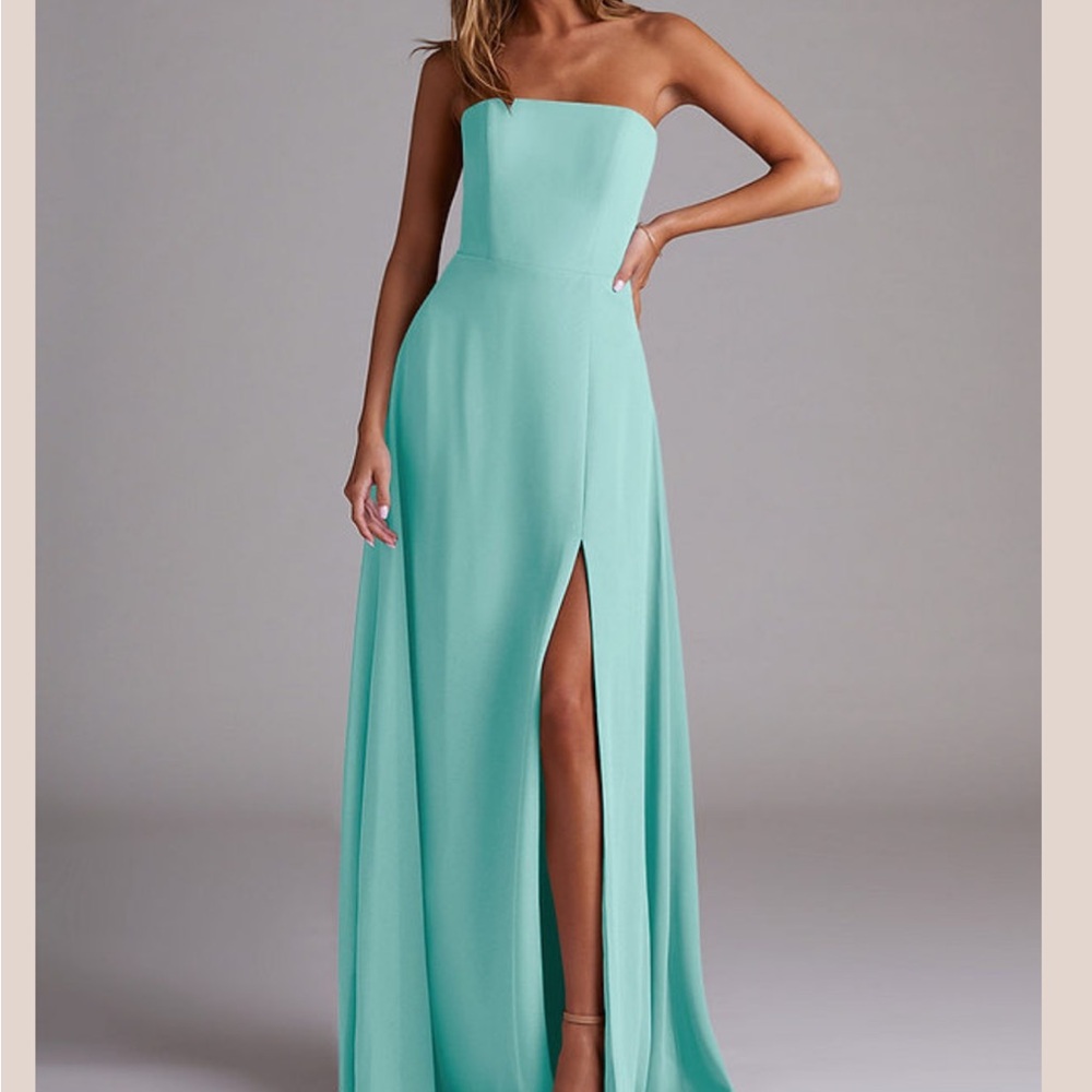 Azazie Strapless Aqua Gown